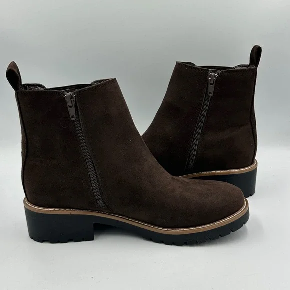 Kensie Kayla B Boot Women 8 Brown Chelsea Suede-Look Lug Sole Side Zip Ankle - Picture 6 of 10